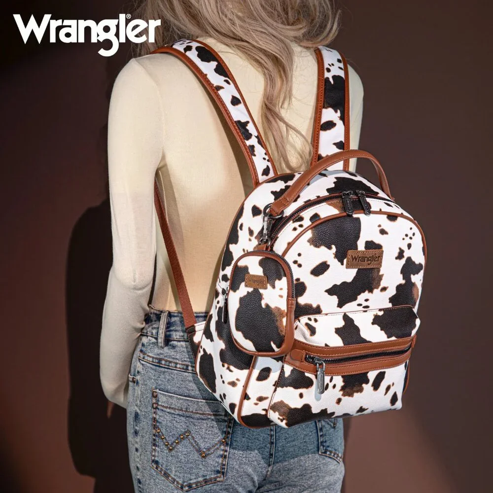 Wrangler Cow Print Backpack With Coin Pouch - Brown NWT